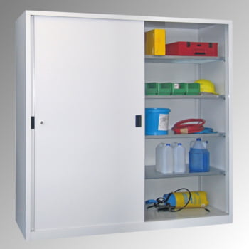 Schiebetürenschrank - Vollblechtüren - 1.950x2.000x400 mm (HxBxT) - 8 Böden, verzinkt - Zylinderschloss - lichtgrau Schiebetürenschrank - Vollblechtüren - 1.950x2.000x400 mm (HxBxT) - 8 Böden, verzinkt - Zylinderschloss - lichtgrau