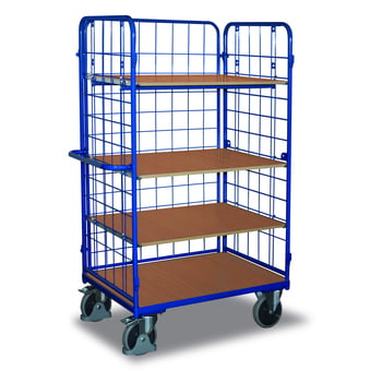 Etagenwagen - 3 Gitterwände - 4 Etagen - Ladefläche 700 x 1.000 mm (BxT) - Traglast 500 kg Etagenwagen - 3 Gitterwände - 4 Etagen - Ladefläche 700 x 1.000 mm (BxT) - Traglast 500 kg