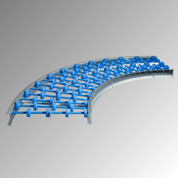 Leichtröllchenbahn - 400 mm - Kunststoffröllchen - Achsabst. 125 mm - Kurve 45 Grad Leichtröllchenbahn - 400 mm - Kunststoffröllchen - Achsabst. 125 mm - Kurve 45 Grad