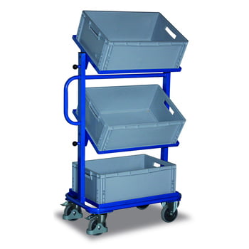 Beistellwagen für Eurokästen - 200 kg Traglast - Ladefläche 410 x 610 mm (BxT) - 3 Kästen - neigbar Beistellwagen für Eurokästen - 200 kg Traglast - Ladefläche 410 x 610 mm (BxT) - 3 Kästen - neigbar