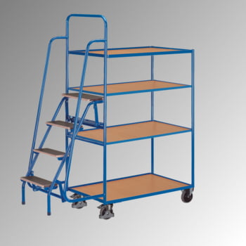 Kommissionierwagen mit Trittstufen - Traglast 250 kg - Ladefläche 990 x 595 mm (BxT) - Mit 4 Böden Kommissionierwagen mit Trittstufen - Traglast 250 kg - Ladefläche 990 x 595 mm (BxT) - Mit 4 Böden