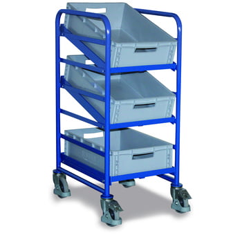 Eurokastenwagen mit 3 Kunststoff-Kästen - Ladefläche 410 x 610 mm - Traglast 200 kg - enzianblau Eurokastenwagen mit 3 Kunststoff-Kästen - Ladefläche 410 x 610 mm - Traglast 200 kg - enzianblau