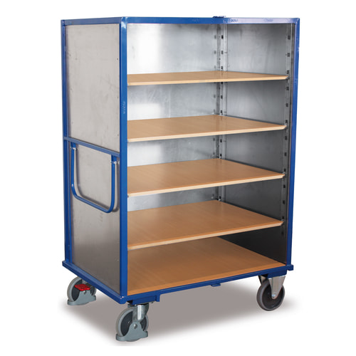 Kastenwagen, Postwagen, Etagenwagen, 500 kg Traglast, 5 Ebenen, Schiebebügel, Servierwagen, Tablettwagen, Abräumwagen, verschiedene Größen