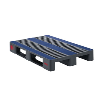 3-Kufen-Palette - HDPE - 1.500 kg - rutschhemmende Oberfl. - 1.200x800x160 mm - grau/blau 3-Kufen-Palette - HDPE - 1.500 kg - rutschhemmende Oberfl. - 1.200x800x160 mm - grau/blau