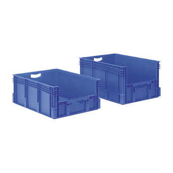 Euro-Stapelbehälter - Volumen 132 l - 60 kg - 320 x 600 x 800 mm (HxBxT) - Öffnung Stirnseite - blau Produktbild 0 Euro-Stapelbehälter - Volumen 132 l - 60 kg - 320 x 600 x 800 mm (HxBxT) - Öffnung Stirnseite - blau online kaufen - Verwendung 0