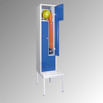 Z-Kleiderschrank m. Sitzbankuntergestell - Höhe 210 cm - 2 Fächer - Drehriegel - lichtgrau/rubinrot Z-Kleiderschrank m. Sitzbankuntergestell - Höhe 210 cm - 2 Fächer - Drehriegel - lichtgrau/rubinrot