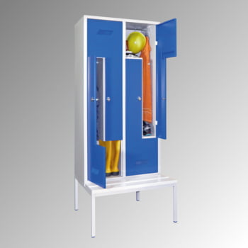 Z-Kleiderschrank m. Sitzbankuntergestell - Höhe 210 cm - 4 Fächer - Drehriegel - lichtgrau/resedagrün Z-Kleiderschrank m. Sitzbankuntergestell - Höhe 210 cm - 4 Fächer - Drehriegel - lichtgrau/resedagrün
