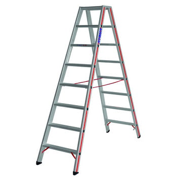 Zweiseitige Stufenstehleiter - Spreizsicherung - verschraubte Gelenke - Gussscharniere - Aluleiter - Länge 1.530 mm Zweiseitige Stufenstehleiter - Spreizsicherung - verschraubte Gelenke - Gussscharniere - Aluleiter - Länge 1.530 mm