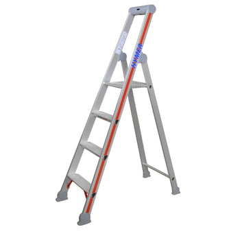 Einseitige Stufenstehleiter - zuklappbare Ablageschale mit Eimerhaken - rutschfester Stand - Aluleiter - 1.870 mm Einseitige Stufenstehleiter - zuklappbare Ablageschale mit Eimerhaken - rutschfester Stand - Aluleiter - 1.870 mm