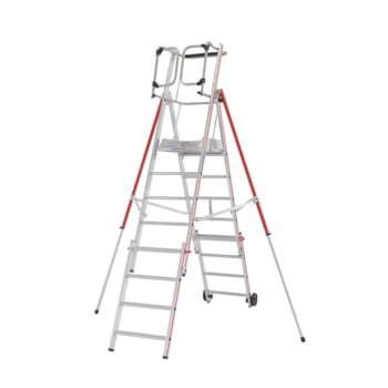 Plattformleiter - Leiterlänge 2.610 mm - höhenverstellbar - Plattform mit Geländer - mit Ablageschale - Aluleiter Plattformleiter - Leiterlänge 2.610 mm - höhenverstellbar - Plattform mit Geländer - mit Ablageschale - Aluleiter