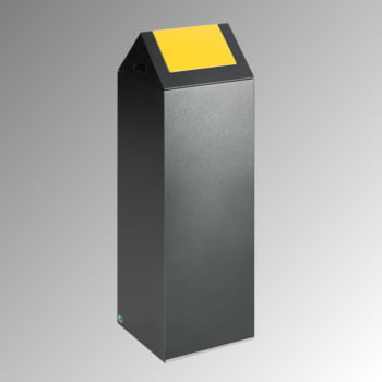 Selbstlöschender Wertstoffsammler - Kopfteil spitz - 89 l - antik-silber/gelb - Höhe 1.045 mm - Abfallbehälter Selbstlöschender Wertstoffsammler - Kopfteil spitz - 89 l - antik-silber/gelb - Höhe 1.045 mm - Abfallbehälter