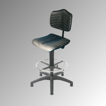 Arbeitsstuhl - ergonomische Polster - Fußring - Sitzhöhe 530-790 mm - PU supersoft, schwarz - Kunststoff Fußkreuz - Gleiter Arbeitsstuhl - ergonomische Polster - Fußring - Sitzhöhe 530-790 mm - PU supersoft, schwarz - Kunststoff Fußkreuz - Gleiter