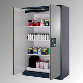 Gefahrstoffschrank - 1.953x1.193x615 mm - 3 Fachböden - Lochblech - Front silber Gefahrstoffschrank - 1.953x1.193x615 mm - 3 Fachböden - Lochblech - Front silber