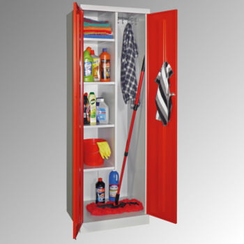 Putzschrank mit Sockel - 1 Abteil mit Trennwand - 1.800x600x500 mm (HxBxT) - Zylinderschloss - lichtgrau Putzschrank mit Sockel - 1 Abteil mit Trennwand - 1.800x600x500 mm (HxBxT) - Zylinderschloss - lichtgrau