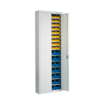 Magazinschrank mit Sichtlagerkästen - 60 Kästen - 11 Fachböden - 1.740 x 680 x 280 (HxBxT) - Kleinteileschrank - resedagrün Magazinschrank mit Sichtlagerkästen - 60 Kästen - 11 Fachböden - 1.740 x 680 x 280 (HxBxT) - Kleinteileschrank - resedagrün