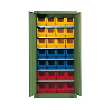 Magazinschrank - 32 Sichtlagerkästen - 7 Böden - Fachlast 80 kg - brillantblau Magazinschrank - 32 Sichtlagerkästen - 7 Böden - Fachlast 80 kg - brillantblau