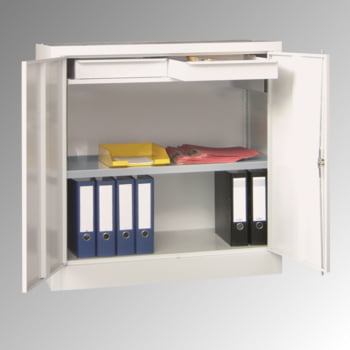 Stahlschrank - Vollblechtür - Zylinderschloss - 1 Einlegeboden, 2 Schubladen - 1.000x1.000x500 mm (HxBxT) - lichtgrau/enzianblau Stahlschrank - Vollblechtür - Zylinderschloss - 1 Einlegeboden, 2 Schubladen - 1.000x1.000x500 mm (HxBxT) - lichtgrau/enzianblau