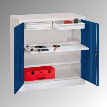 Stahlschrank - Vollblechtür - 1 Einlegeboden, 1 Ausziehboden, 2 Schubladen - 1.000x1.000x500 mm (HxBxT) - lichtgrau Stahlschrank - Vollblechtür - 1 Einlegeboden, 1 Ausziehboden, 2 Schubladen - 1.000x1.000x500 mm (HxBxT) - lichtgrau
