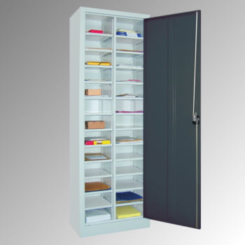 Ordnungsschrank - Vollblechtür - 26 Fächer - 1.950x640x400 mm (HxBxT) - lichtgrau/anthrazitgrau Produktbild 0 Ordnungsschrank - Vollblechtür - 26 Fächer - 1.950x640x400 mm (HxBxT) - lichtgrau/anthrazitgrau online kaufen - Verwendung 0