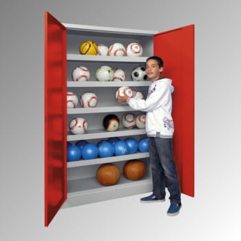 Ballschrank - Vollblechtüren - 5 Böden - 1.950x1.500x500 mm (HxBxT) - lichtgrau/lichtblau Produktbild 0 Ballschrank - Vollblechtüren - 5 Böden - 1.950x1.500x500 mm (HxBxT) - lichtgrau/lichtblau online kaufen - Verwendung 0