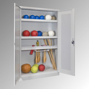 Sportschrank - Lochfeldtüren - Variante 2 - 1.950x1.200x500 mm (HxBxT) - lichtgrau/resedagrün Sportschrank - Lochfeldtüren - Variante 2 - 1.950x1.200x500 mm (HxBxT) - lichtgrau/resedagrün