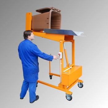 Mülltonnen-Kippstation - Tragkraft 110 kg - elektrisch 12 Volt - gelborange Produktbild 0 Mülltonnen-Kippstation - Tragkraft 110 kg - elektrisch 12 Volt - gelborange online kaufen - Verwendung 0