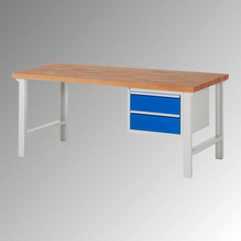Werkbank - Buchenplatte - 3 Schubladen, 60 / 120 / 180 mm - Teilauszug - Tragkraft 750 kg - 840 x 2.000 x 900 mm (HxBxT) - lichtgrau/enzianblau Werkbank - Buchenplatte - 3 Schubladen, 60 / 120 / 180 mm - Teilauszug - Tragkraft 750 kg - 840 x 2.000 x 900 mm (HxBxT) - lichtgrau/enzianblau