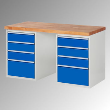 Werkbank - 8 Schubladen, 150 / 270 mm - Teilauszug - Buchenplatte - Tragkraft 1.000 kg - 840 x 1.500 x 900 mm (HxBxT) - lichtgrau/enzianblau Werkbank - 8 Schubladen, 150 / 270 mm - Teilauszug - Buchenplatte - Tragkraft 1.000 kg - 840 x 1.500 x 900 mm (HxBxT) - lichtgrau/enzianblau