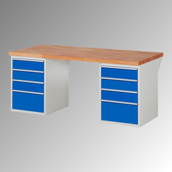 Werkbank - 8 Schubladen, 150 / 270 mm - Teilauszug - Buchenplatte - Tragkraft 1.000 kg - 840 x 2.000 x 900 mm (HxBxT) - lichtgrau/enzianblau Werkbank - 8 Schubladen, 150 / 270 mm - Teilauszug - Buchenplatte - Tragkraft 1.000 kg - 840 x 2.000 x 900 mm (HxBxT) - lichtgrau/enzianblau