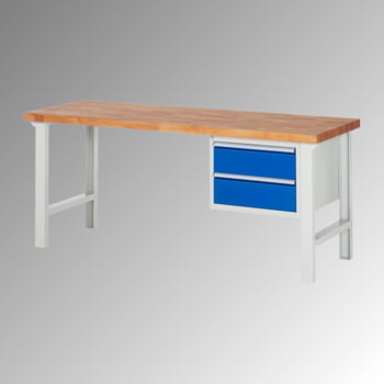Werkbank - Buchenplatte - 3 Schubladen, 60 / 120 / 180 mm - Teilauszug - Tragkraft 750 kg - 840 x 2.000 x 700 mm (HxBxT) - lichtgrau/enzianblau Werkbank - Buchenplatte - 3 Schubladen, 60 / 120 / 180 mm - Teilauszug - Tragkraft 750 kg - 840 x 2.000 x 700 mm (HxBxT) - lichtgrau/enzianblau