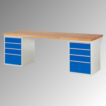 Werkbank - 8 Schubladen, 150 / 270 mm - Teilauszug - Buchenplatte - Tragkraft 1.000 kg - 840 x 2.500 x 900 mm (HxBxT) - lichtgrau/enzianblau Werkbank - 8 Schubladen, 150 / 270 mm - Teilauszug - Buchenplatte - Tragkraft 1.000 kg - 840 x 2.500 x 900 mm (HxBxT) - lichtgrau/enzianblau