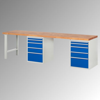 Werkbank - 10 Schubladen, 60/90/150/270 mm - Teilauszug - Buchenplatte - Tragkraft 1.000 kg - 840 x 3.000 x 700 mm (HxBxT) - lichtgrau/enzianblau Werkbank - 10 Schubladen, 60/90/150/270 mm - Teilauszug - Buchenplatte - Tragkraft 1.000 kg - 840 x 3.000 x 700 mm (HxBxT) - lichtgrau/enzianblau