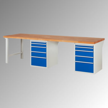 Werkbank - 10 Schubladen, 60/90/150/270 mm - Teilauszug - Buchenplatte - Tragkraft 1.000 kg - 840 x 3.000 x 900 mm (HxBxT) - lichtgrau/enzianblau Werkbank - 10 Schubladen, 60/90/150/270 mm - Teilauszug - Buchenplatte - Tragkraft 1.000 kg - 840 x 3.000 x 900 mm (HxBxT) - lichtgrau/enzianblau
