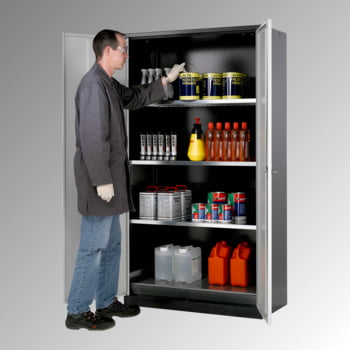 Chemikalienschrank - Flügeltüren, enzianblau - 3 Fachböden - Lochblecheinsatz - 1.950 x 1.055 x 520 mm (HxBxT) - Stahl, verzinkt Chemikalienschrank - Flügeltüren, enzianblau - 3 Fachböden - Lochblecheinsatz - 1.950 x 1.055 x 520 mm (HxBxT) - Stahl, verzinkt