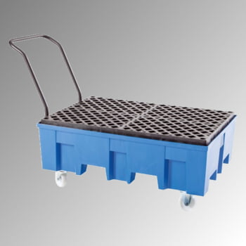 Fahrbare PE-Auffangwanne - 2 x 200 l - 220 l - 620 kg - 1.030 x 865 x 1.245 mm (HxBxT) - PE-Gitterrost Fahrbare PE-Auffangwanne - 2 x 200 l - 220 l - 620 kg - 1.030 x 865 x 1.245 mm (HxBxT) - PE-Gitterrost
