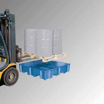 PE-Auffangwanne - 255 l - Einfahrtaschen - Traglast 950 kg - 270 x 1.240 x 1.240 mm (HxBxT) PE-Auffangwanne - 255 l - Einfahrtaschen - Traglast 950 kg - 270 x 1.240 x 1.240 mm (HxBxT)