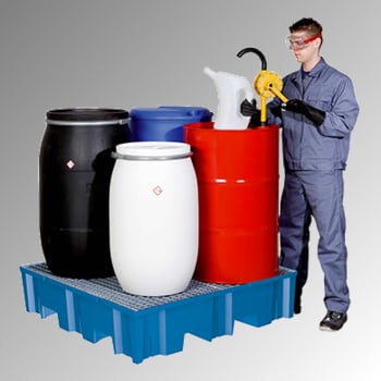 PE-Auffangwanne - 255 l - Einfahrtaschen - Traglast 950 kg - 270 x 1.240 x 1.240 mm (HxBxT) - Gitterrost, verzinkt PE-Auffangwanne - 255 l - Einfahrtaschen - Traglast 950 kg - 270 x 1.240 x 1.240 mm (HxBxT) - Gitterrost, verzinkt