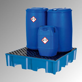 PE-Auffangwanne - 255 l - Einfahrtaschen - Traglast 950 kg - 270 x 1.240 x 1.240 mm (HxBxT) - Gitterrost, PE PE-Auffangwanne - 255 l - Einfahrtaschen - Traglast 950 kg - 270 x 1.240 x 1.240 mm (HxBxT) - Gitterrost, PE