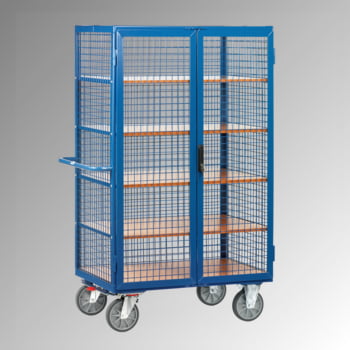 Fetra - Etagen-Kastenwagen - Tragkraft 750 kg - 780 x 1.200 mm (BxT) - Drahtgitter - 2 Türen - Treibriegelverschluss - brillantblau Fetra - Etagen-Kastenwagen - Tragkraft 750 kg - 780 x 1.200 mm (BxT) - Drahtgitter - 2 Türen - Treibriegelverschluss - brillantblau
