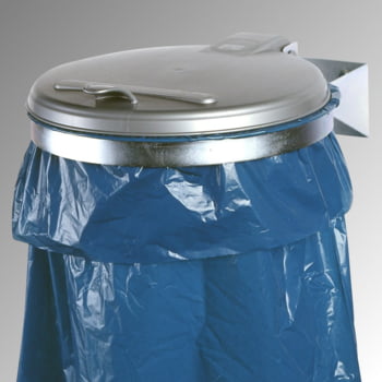 Müllsackhalter zur Wandmontage - für einen 120 l Sack - 400 x 510 mm (BxT) - verzinkt - Deckel Kunststoff, silber Müllsackhalter zur Wandmontage - für einen 120 l Sack - 400 x 510 mm (BxT) - verzinkt - Deckel Kunststoff, silber