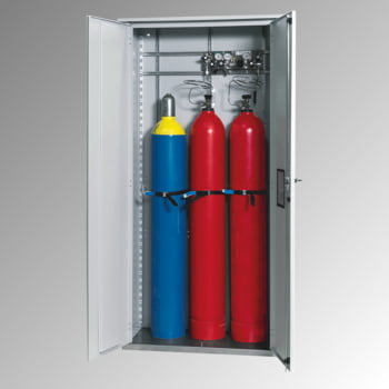Druckgasflaschenschrank, für Außenbereich, Edelstahlsockel, 3 Flaschenplätze, Türen mit Fenster, 2.149 x 1.006 x 400 mm (HxBxT), Farbe lichtgrau Druckgasflaschenschrank, für Außenbereich, Edelstahlsockel, 3 Flaschenplätze, Türen mit Fenster, 2.149 x 1.006 x 400 mm (HxBxT), Farbe lichtgrau