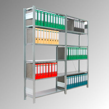 Fachbodenregal mit Tiefenriegel - 80 kg - (HxBxT) 2.000 x 1.285 x 300 mm - Anbauregal - verzinkt Fachbodenregal mit Tiefenriegel - 80 kg - (HxBxT) 2.000 x 1.285 x 300 mm - Anbauregal - verzinkt
