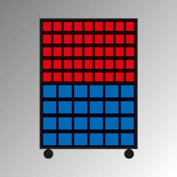 Mobiles Regal mit Sichtlagerkästen beidseitig - 138 Kästen - flexibles Stecksystem, robust und kippsicher - 1.450 x 1.010 x 540 mm (HxBxT) Mobiles Regal mit Sichtlagerkästen beidseitig - 138 Kästen - flexibles Stecksystem, robust und kippsicher - 1.450 x 1.010 x 540 mm (HxBxT)
