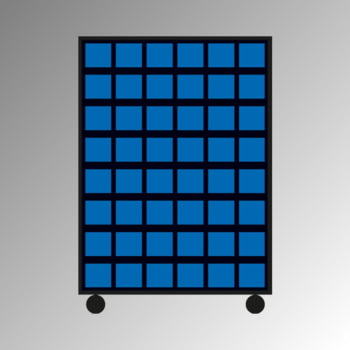Mobiles Regal mit Sichtlagerkästen beidseitig - 84 Kästen - flexibles Stecksystem, robust und kippsicher - 1.450 x 1.010 x 540 mm (HxBxT) Mobiles Regal mit Sichtlagerkästen beidseitig - 84 Kästen - flexibles Stecksystem, robust und kippsicher - 1.450 x 1.010 x 540 mm (HxBxT)