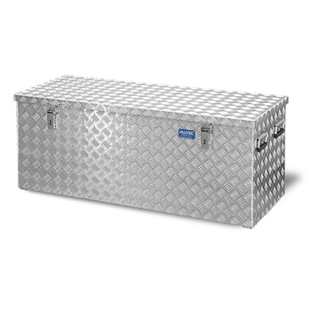 Riffelblech Aluminiumbox - Transportbehälter - Deckel Gasdruckdämpfer - Griffe und Verschlüsse aus Edelstahl - 312 l Vol. - 520 x 1.272 x 525 mm Riffelblech Aluminiumbox - Transportbehälter - Deckel Gasdruckdämpfer - Griffe und Verschlüsse aus Edelstahl - 312 l Vol. - 520 x 1.272 x 525 mm