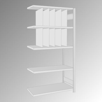 Fachbodenregal - 150 kg - 5 Fachböden - 10 Stecktrennwände - 2.000 x 1.005 x 500 mm (HxBxT) - Anbauregal - verzinkt Fachbodenregal - 150 kg - 5 Fachböden - 10 Stecktrennwände - 2.000 x 1.005 x 500 mm (HxBxT) - Anbauregal - verzinkt