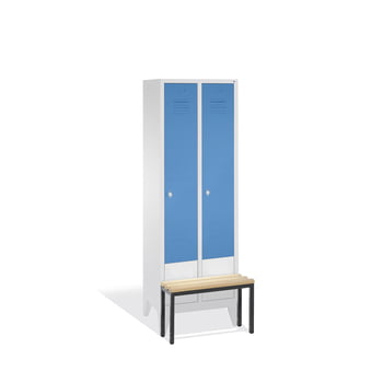 Stahl-Garderobenschrank, Umkleide, Spindschrank, Sitzbank vorgeb., 2 Abteile je 400 mm, Türfarbe lichtblau (RAL 5012), 1850 x 810 x 815 mm (HxBxT) Produktbild 0 Stahl-Garderobenschrank, Umkleide, Spindschrank, Sitzbank vorgeb., 2 Abteile je 400 mm, Türfarbe lichtblau (RAL 5012), 1850 x 810 x 815 mm (HxBxT) online kaufen - Verwendung 0