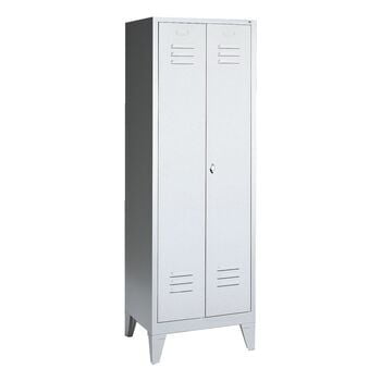 Doppel-Spindschrank mit Doppeltür, Umkleide, Garderobe auf Füßen, 2 Abteile a 300 mm, Türfarbe lichtgrau, 1.850 x 610 x 500 mm (HxBxT) Doppel-Spindschrank mit Doppeltür, Umkleide, Garderobe auf Füßen, 2 Abteile a 300 mm, Türfarbe lichtgrau, 1.850 x 610 x 500 mm (HxBxT)