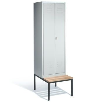 Doppel-Spindschrank mit Doppeltür, Umkleide, Garderobe, Kunststoff Sitzbank, 2 Abteile a 300 mm, Türfarbe lichtgrau, 2.090 x 610 x 815 mm (HxBxT) Doppel-Spindschrank mit Doppeltür, Umkleide, Garderobe, Kunststoff Sitzbank, 2 Abteile a 300 mm, Türfarbe lichtgrau, 2.090 x 610 x 815 mm (HxBxT)