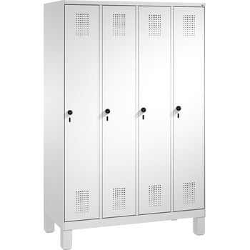 Garderobenschrank, Spindschrank, Umkleide auf Füßen, 4 Abteile je 400 mm, Türfarbe lichtgrau, Korpusfarbe lichtgrau, 1.850 x 1.600 x 500 mm (HxBxT) Garderobenschrank, Spindschrank, Umkleide auf Füßen, 4 Abteile je 400 mm, Türfarbe lichtgrau, Korpusfarbe lichtgrau, 1.850 x 1.600 x 500 mm (HxBxT)